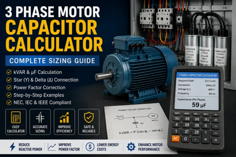 3 phase motor capacitor calculator
