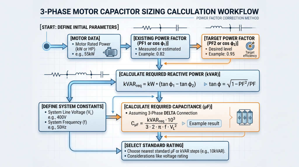 3 phase motor capacitor calculator